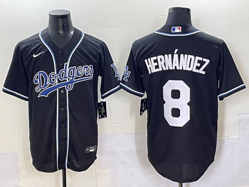 Men 2025 Los Angeles Dodgers 8 Hernandez Black Three generations Fashion Nike MLB Jersey style 7041